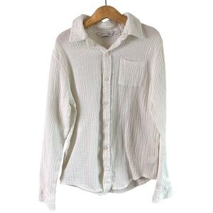 Janie and Jack Boys Gauze Button-Down Shirt White Cotton Long Sleeve Size 10